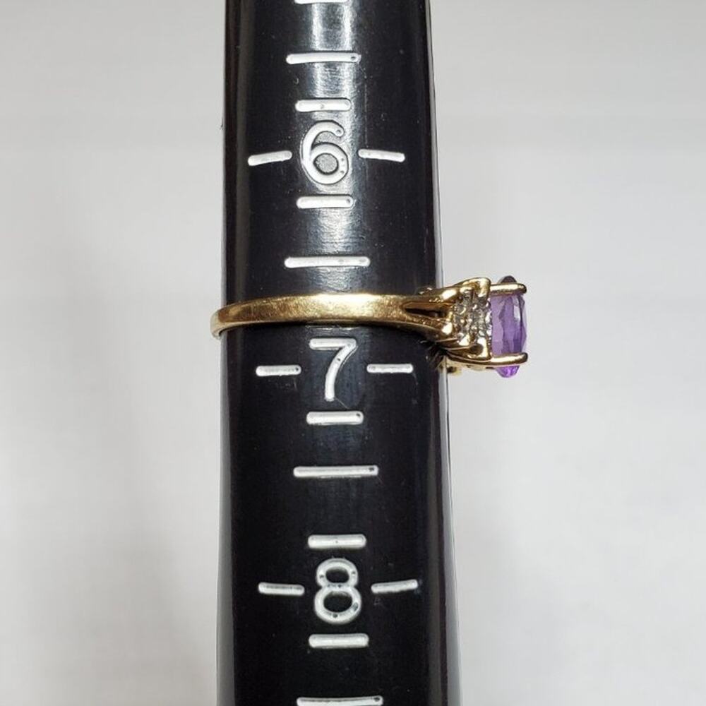 Vintage 14K Fine Yellow Gold Oval Amethyst Diamond Cocktail Ring - Picture 7 of 12